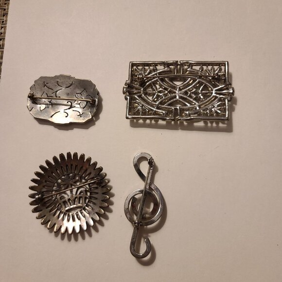 4 Vintage Silver Tone And Rhinestone Pins - Picture 2 of 14